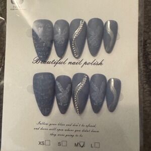 Blue Press On Nails Playboy Bunny Rhinestone Accent False Nail Set‎